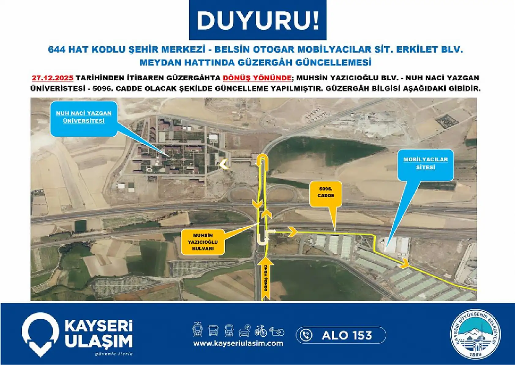Kayseri'de 27 Aralık Cumartesi itibariyle geçerli yeni düzenleme: Hangi otobüs hatları değişti?