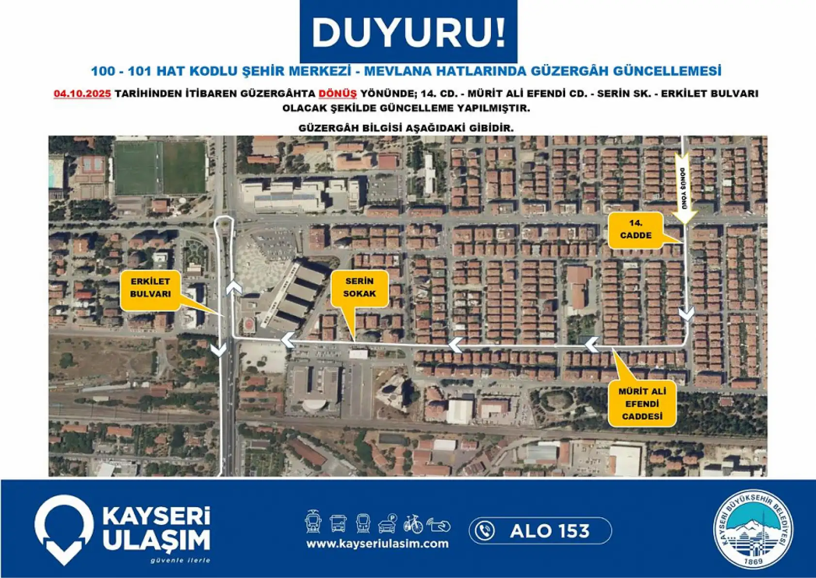 Kayseri'de 12 otobüs hattında sefer saati ve güzergah değişikliği gerçekleştirildi!