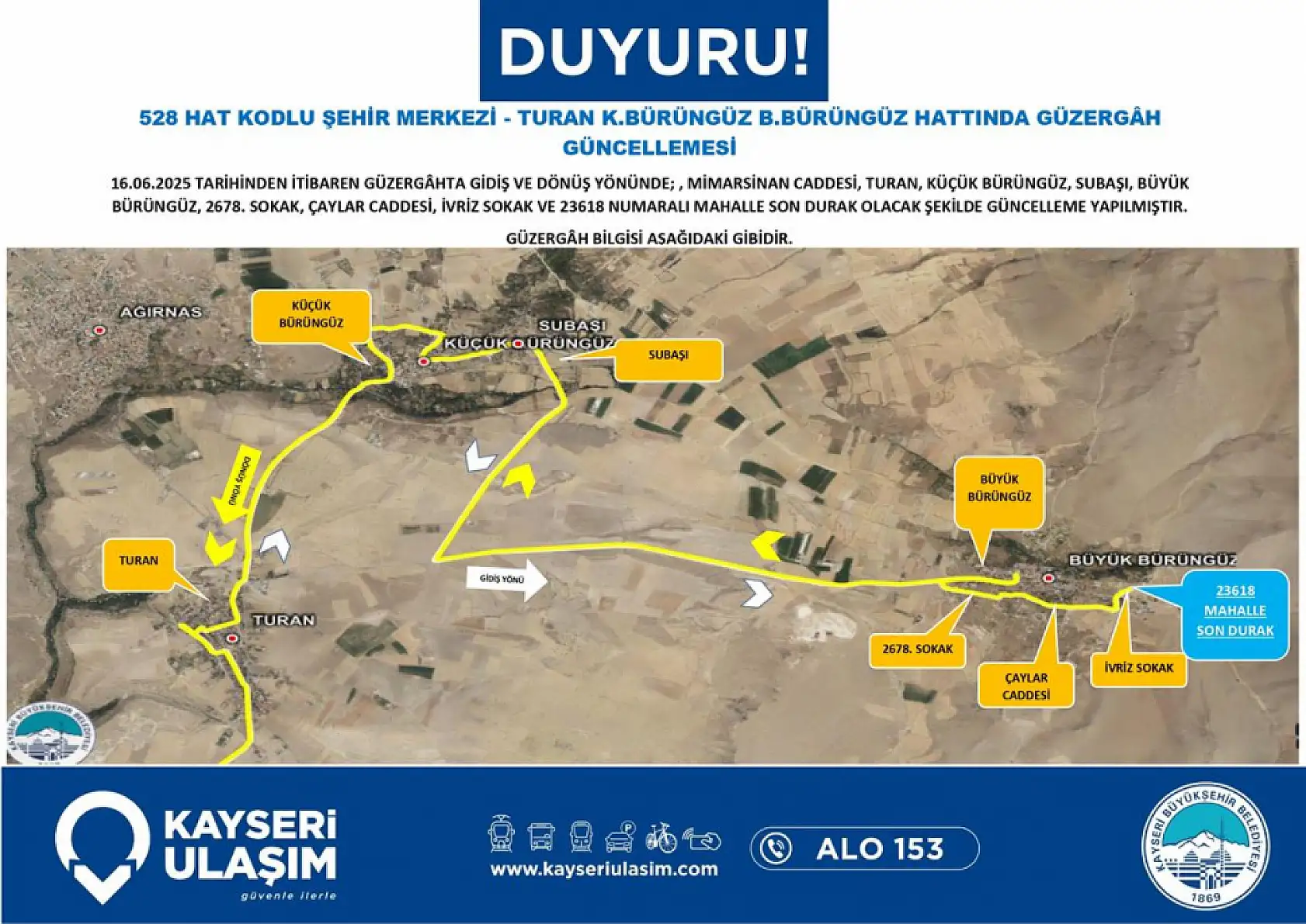 Kayseri'de toplu ulaşım düzenlemesi: Hacılar, Talas, Belsin, Organize, Fakülte çok sayıda güzergahta değişiklik yapıldı!