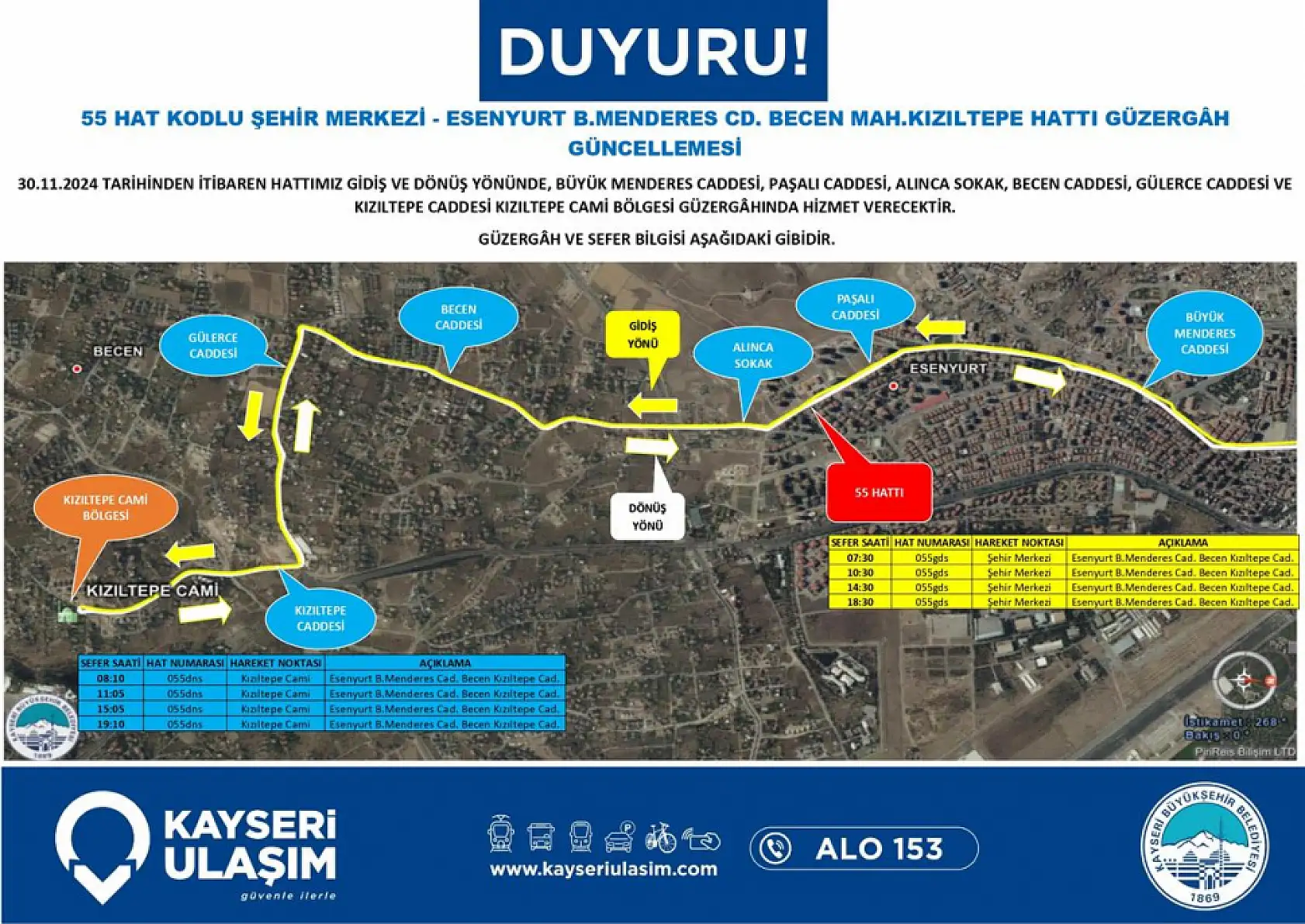 Kayseri'de halk otobüsü hatlarında değişiklik yapıldı