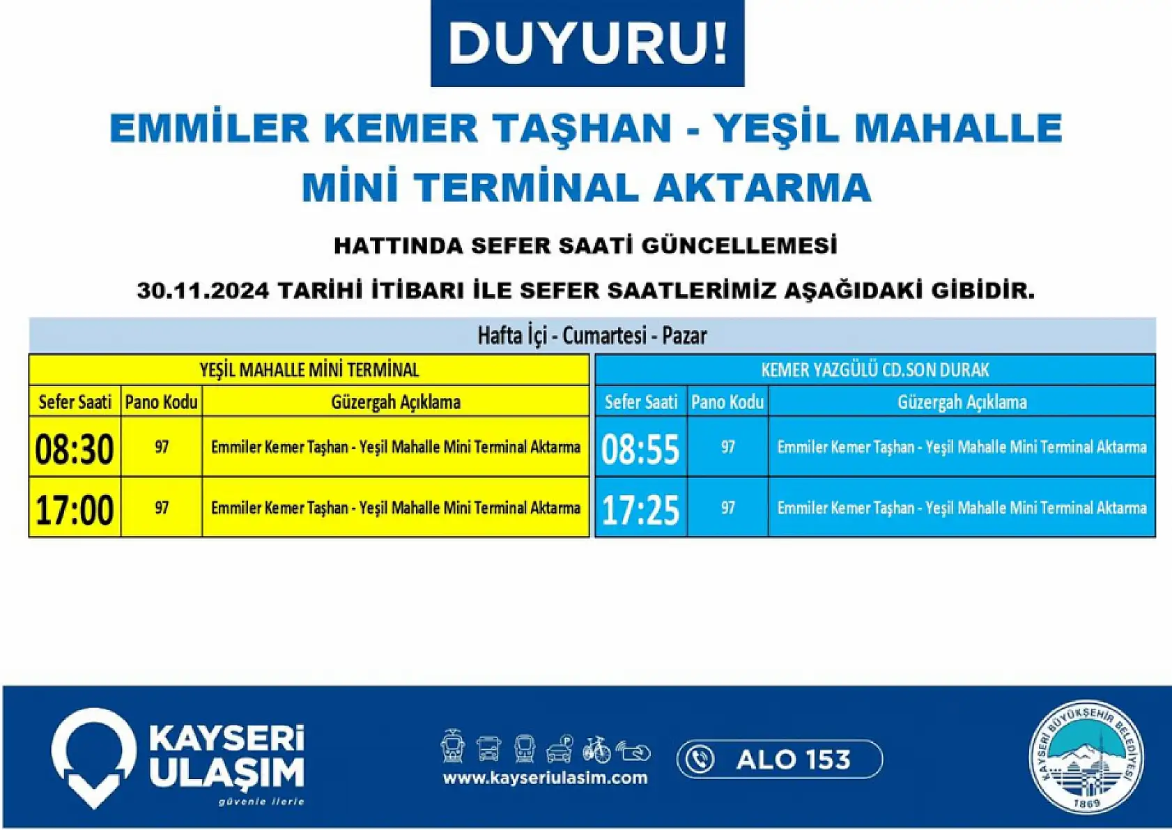 Kayseri'de halk otobüsü hatlarında değişiklik yapıldı