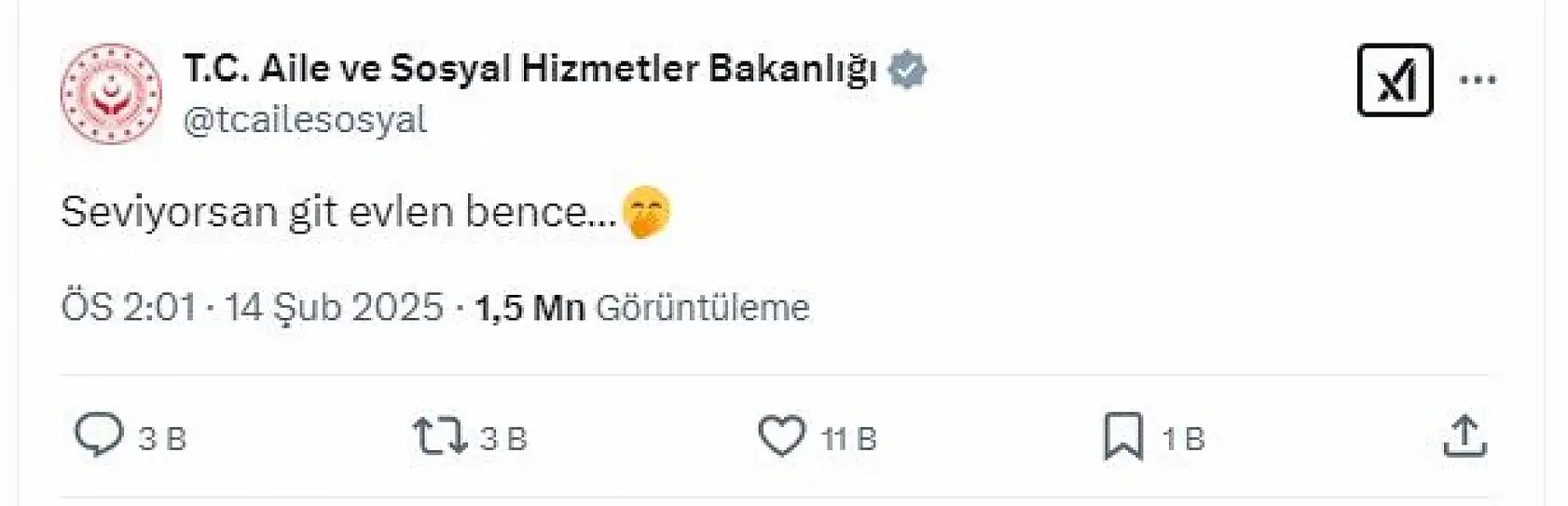 Aile Bakanlığı'nın 14 Şubat tweet'i gündem oldu: Bekârlardan şahane yorumlar!