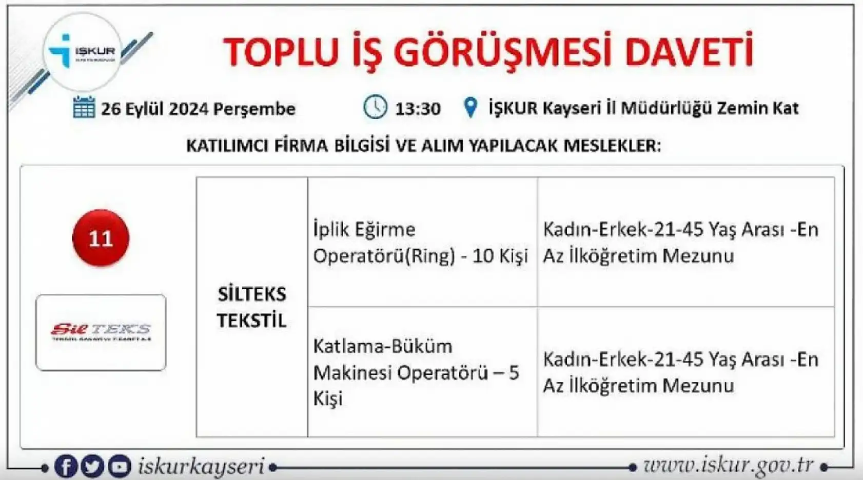 Kayseri'de büyük görüşme yarın - 710 kişi işe alınacak!