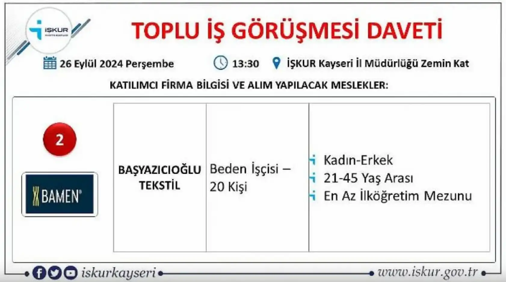 Kayseri'de büyük görüşme yarın - 710 kişi işe alınacak!