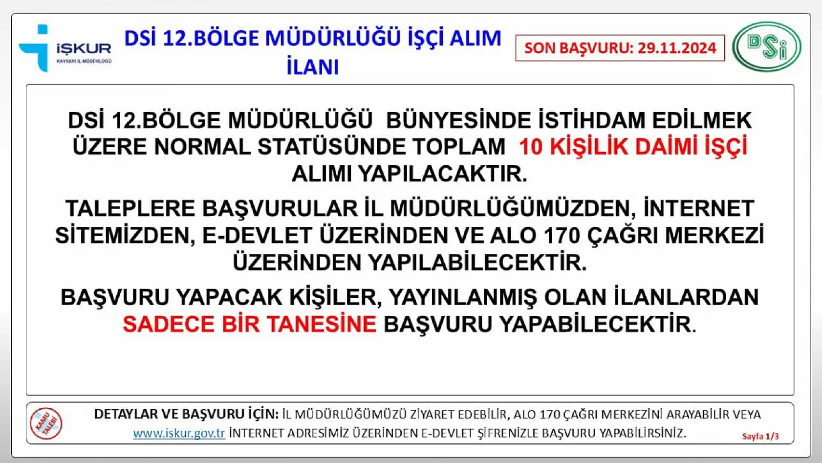 Devlet Su İşleri Bölge Müdürlüğü KPSS şartı olmadan personel alıyor