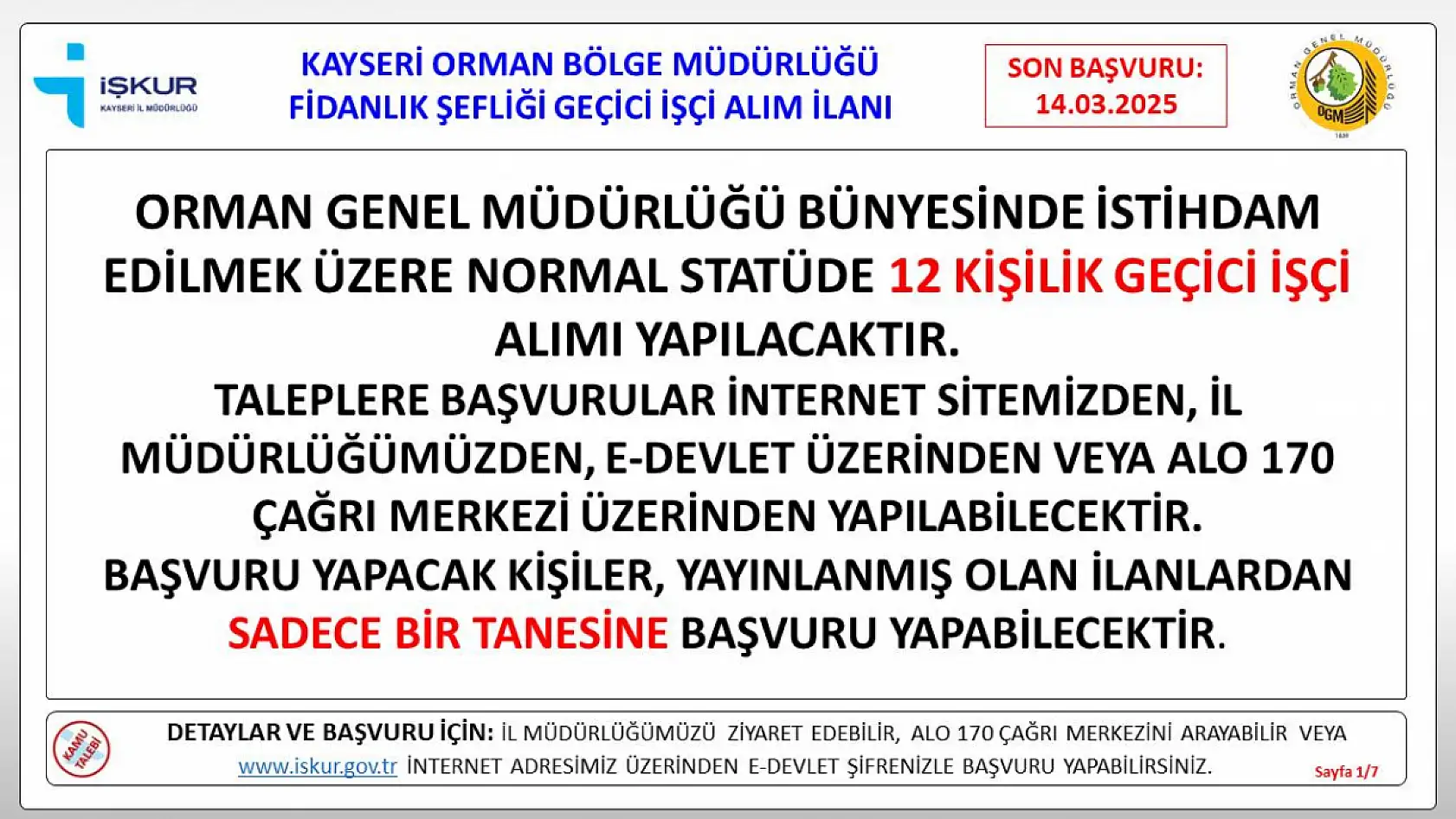 Kayseri'de OGM alımı için detaylar belli oldu: İŞKUR üzerinden başvurular başladı!