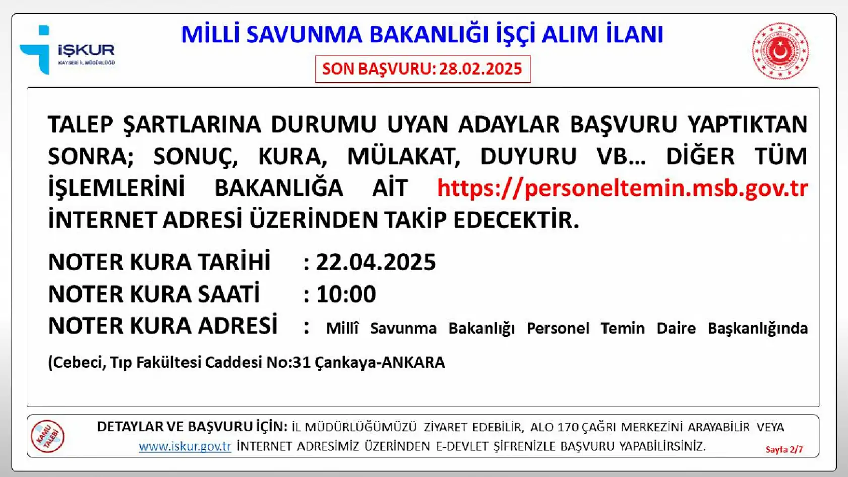Kayseri'de Milli Savunma Bakanlığı daimi işçi alımı yapacak: İşte şartlar ve detayları...