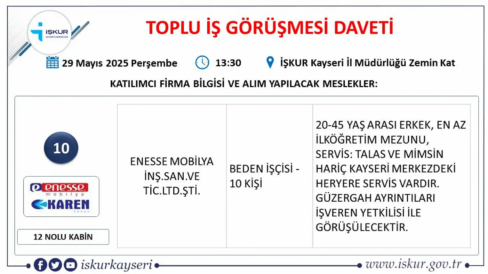 İŞKUR duyurdu: Kayseri'de 20 firma 50 farklı meslekte 435 personel alımı gerçekleştirecek! İşte Detaylar...
