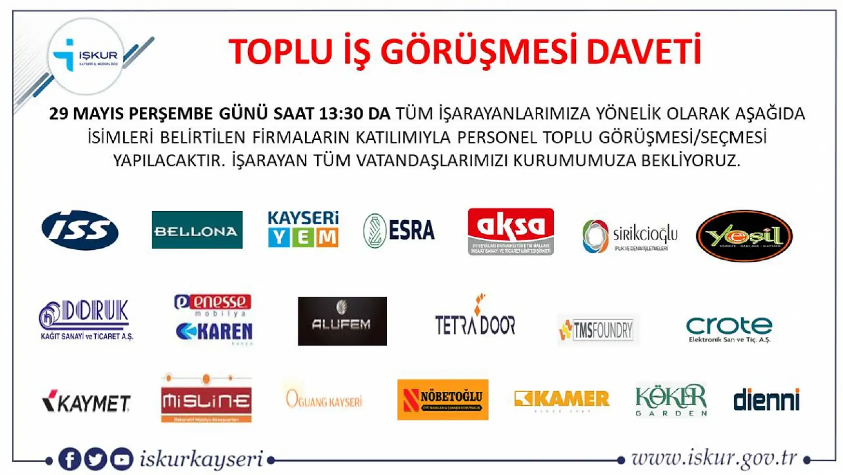 İŞKUR duyurdu: Kayseri'de 20 firma 50 farklı meslekte 435 personel alımı gerçekleştirecek! İşte Detaylar...