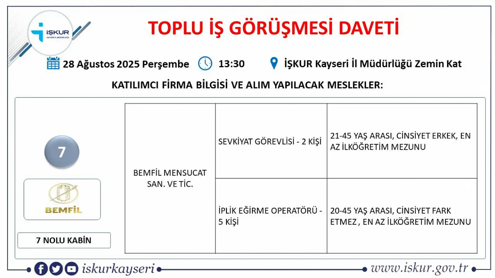 Kayseri'de iş arayanlara önemli fırsat! İŞKUR duyurdu 25 dev firma 540 personel alımı gerçekleştirecek...
