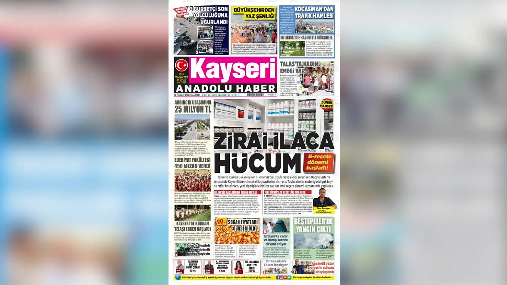 Kayseri yerel gazeteleri 18 Temmuz sabahına hangi manşetlerle çıktı?