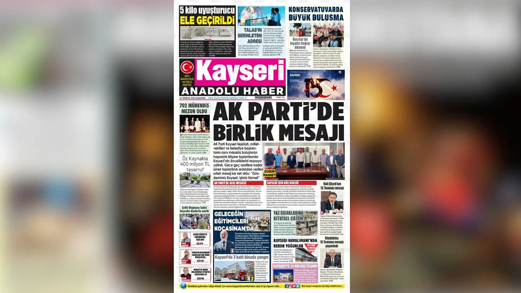 Kayseri yerel gazeteleri 15 Temmuz sabahına hangi manşetlerle çıktı?