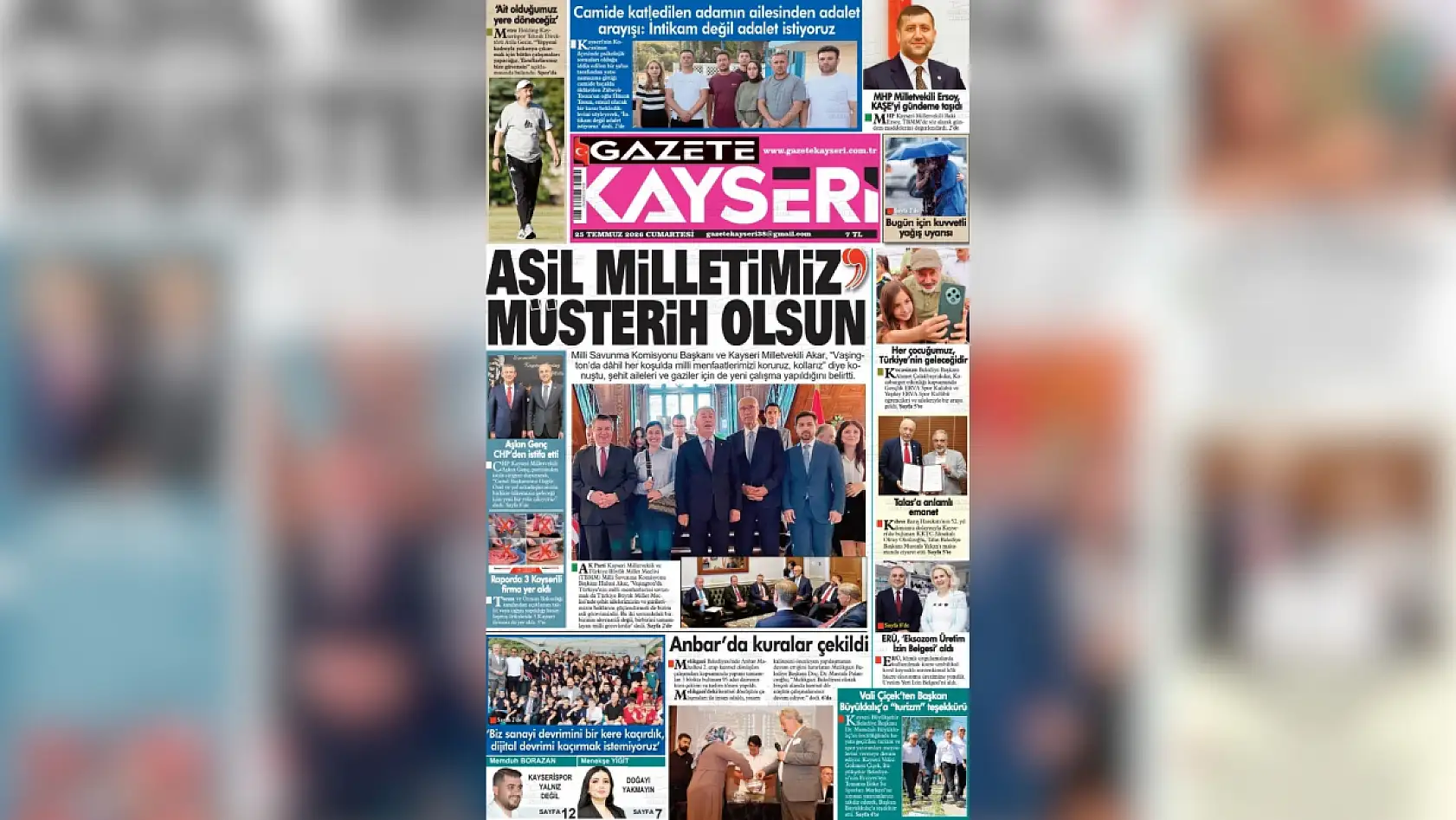 Kayseri yerel gazeteleri 25 Temmuz sabahına hangi manşetlerle çıktı?
