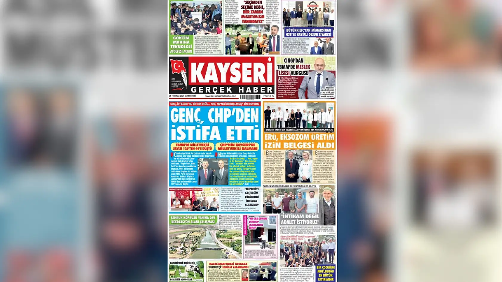 Kayseri yerel gazeteleri 25 Temmuz sabahına hangi manşetlerle çıktı?