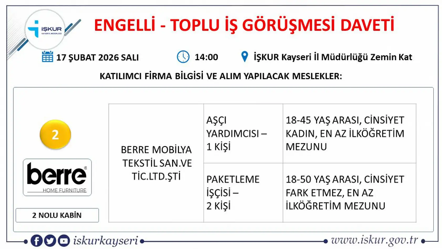 Kayseri'de toplu iş görüşmesi için tarih belli oldu: Kimler katılabilecek?
