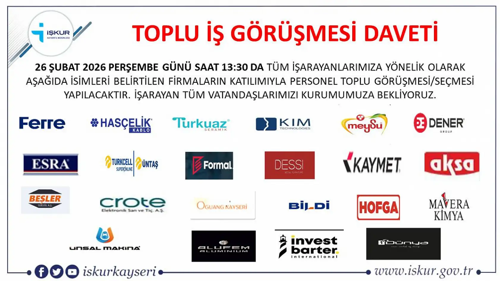 Kayseri'de 407 kişi iş sahibi olacak: Toplu iş görüşmesine bu ay 22 firma katılacak!