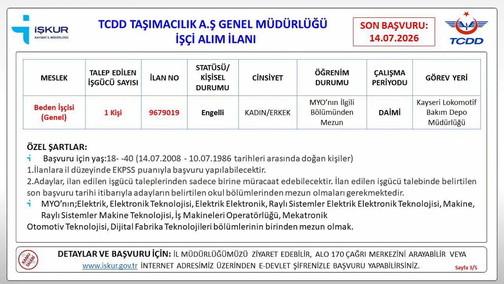 Kayseri'de TCDD işçi alımı gerçekleştirecek: İşte detaylar ve başvuru şartları...