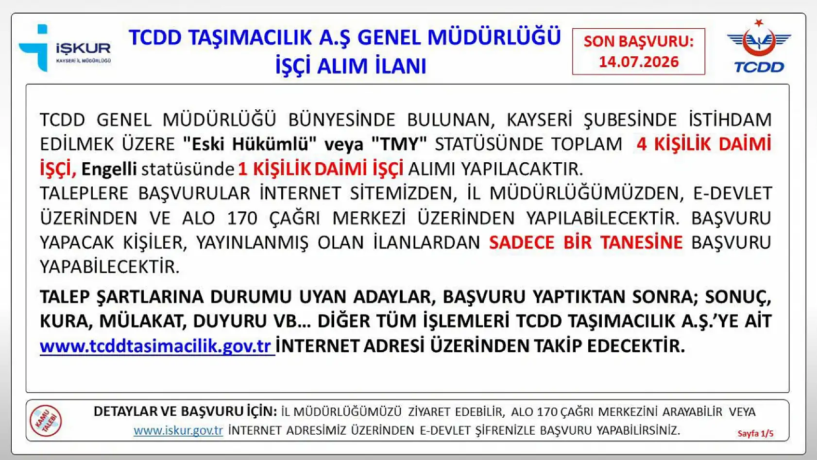 Kayseri'de TCDD işçi alımı gerçekleştirecek: İşte detaylar ve başvuru şartları...
