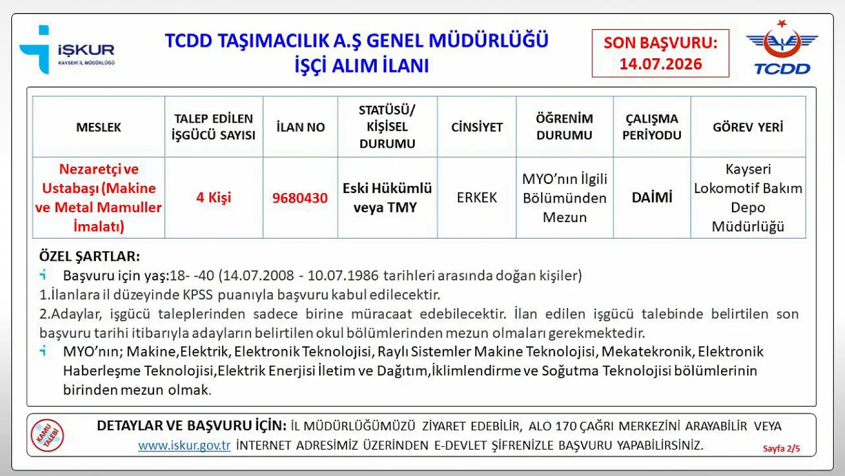 Kayseri'de TCDD işçi alımı gerçekleştirecek: İşte detaylar ve başvuru şartları...