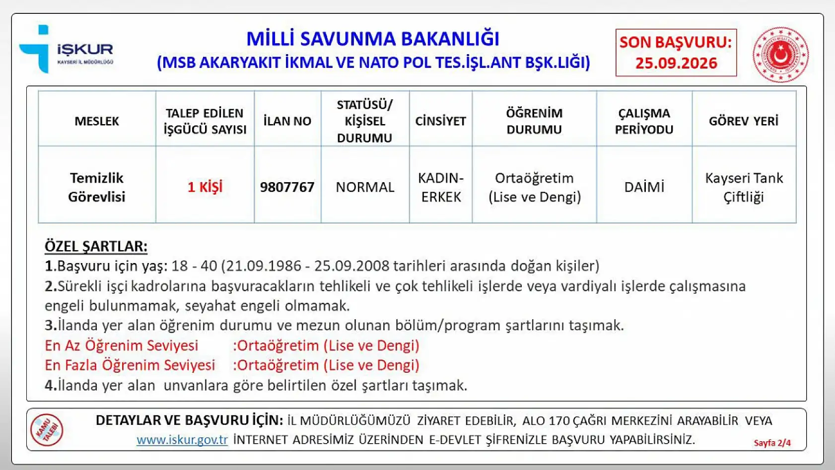 Kayseri Tank Çiftliği'ne personel alınacak!
