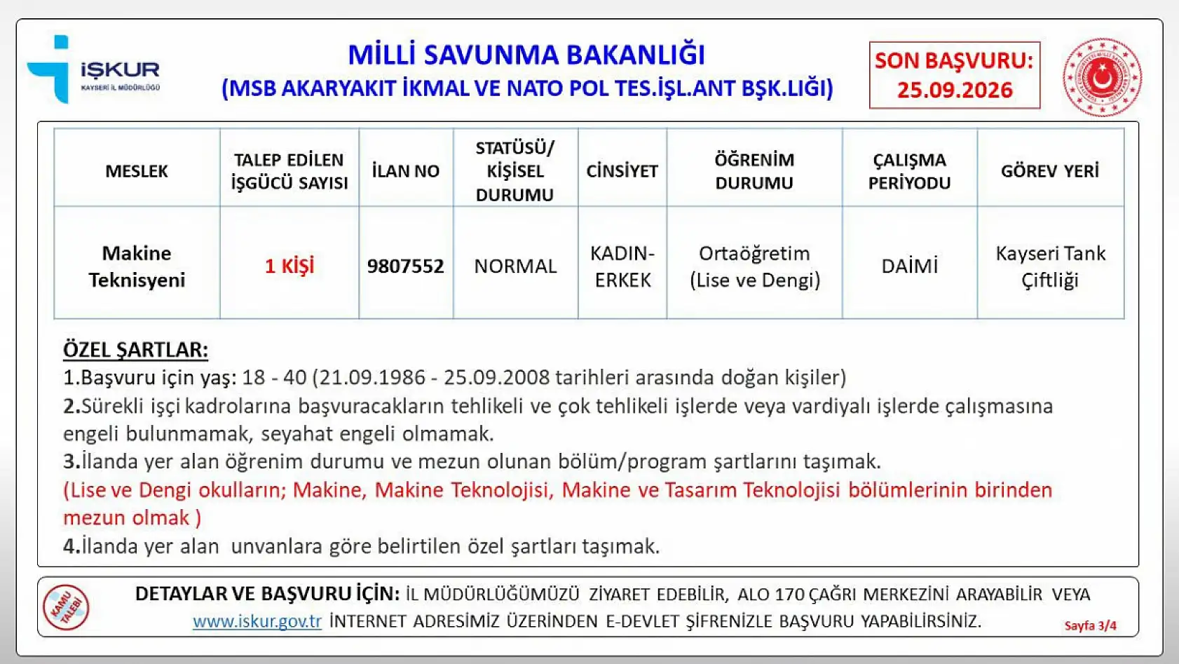 Kayseri Tank Çiftliği'ne personel alınacak!