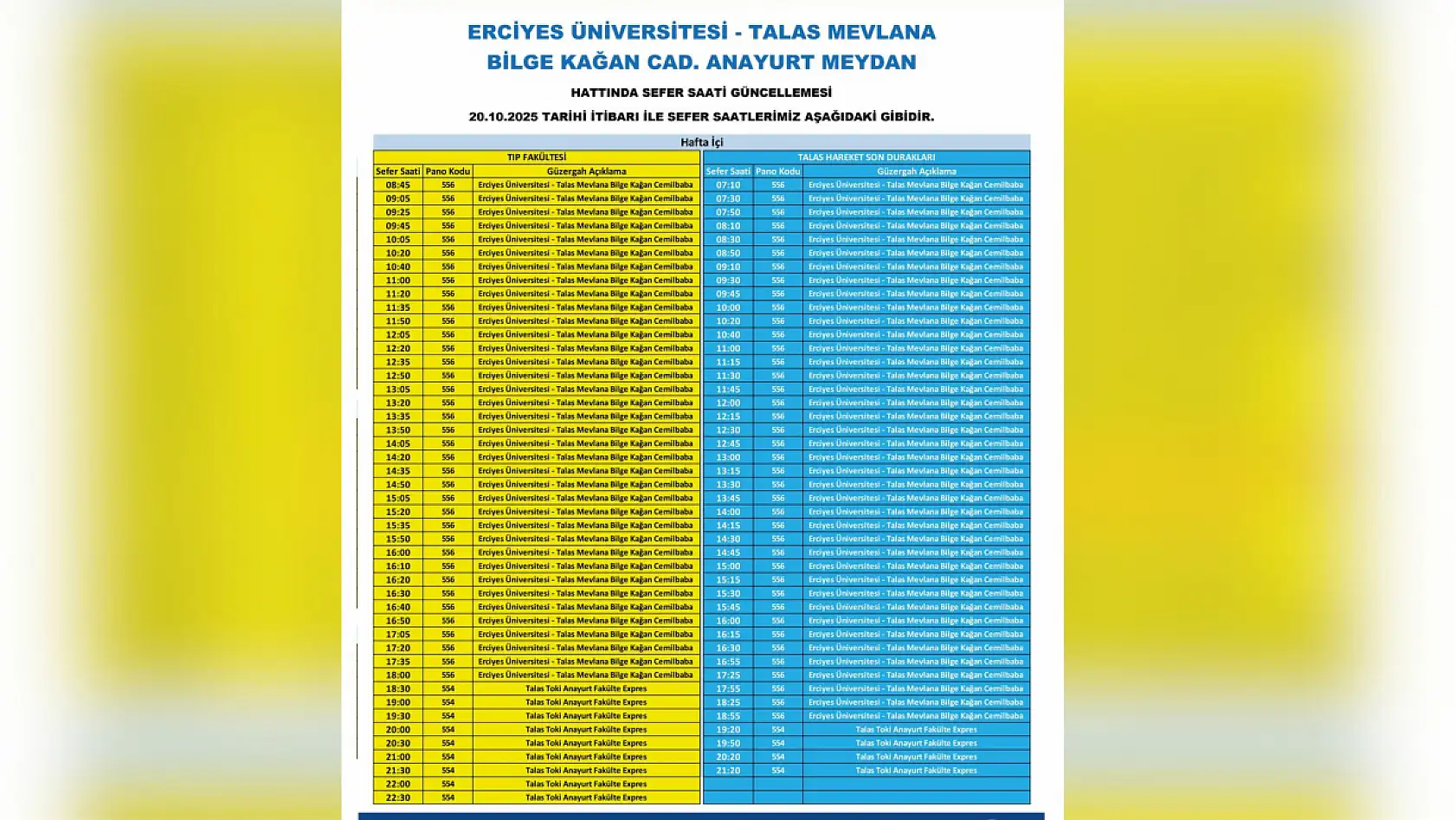 Kayseri'de 12 toplu taşıma güzergahında kritik değişiklik: Sefer saatleri güncellendi!