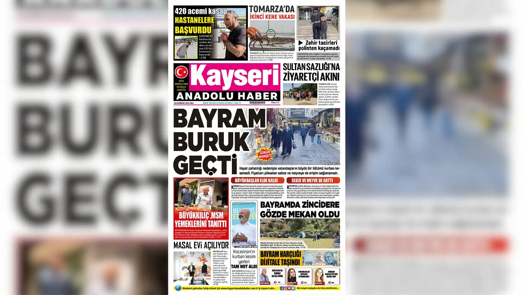 Kayseri yerel basını 10 Haziran Salı gününe hangi manşetlerle çıktı?