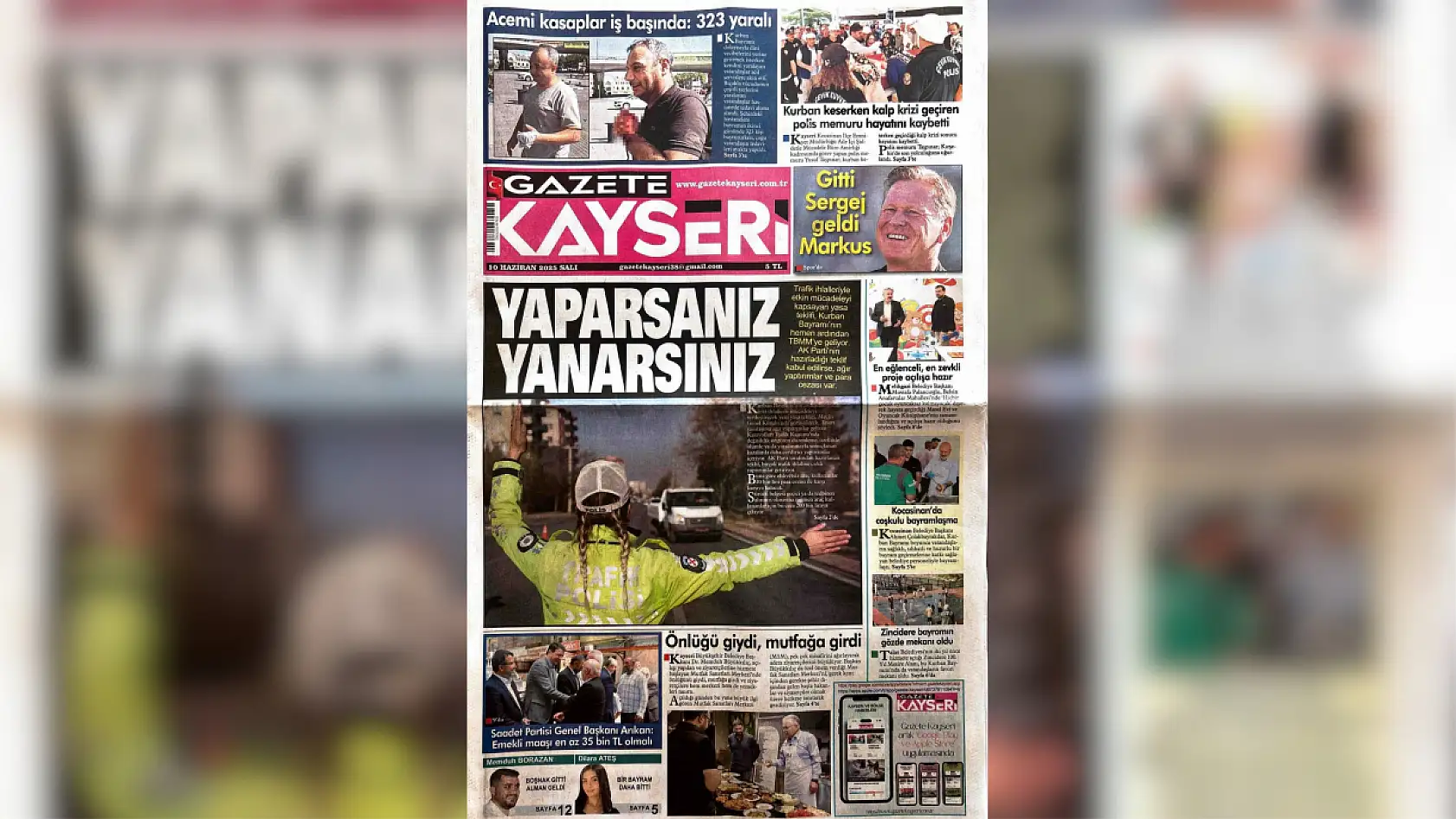 Kayseri yerel basını 10 Haziran Salı gününe hangi manşetlerle çıktı?