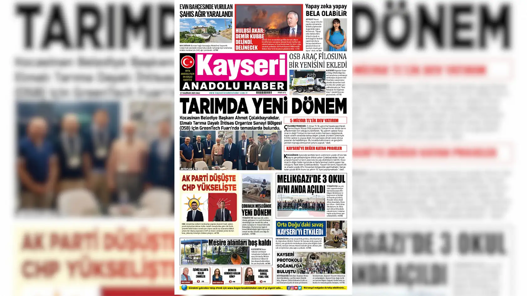 Kayseri yerel basını 17 Haziran Salı gününe hangi manşetlerle çıktı?