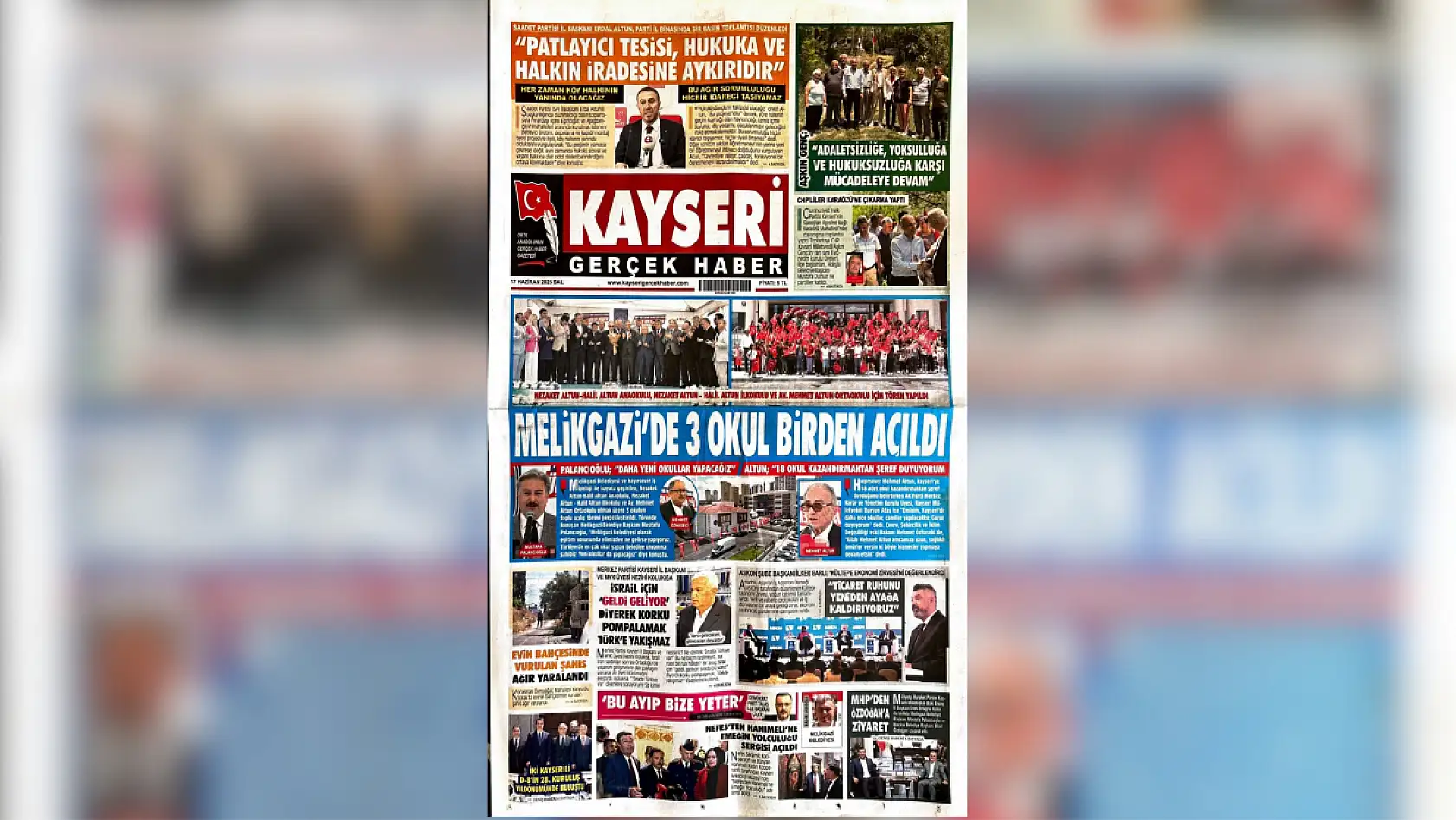 Kayseri yerel basını 17 Haziran Salı gününe hangi manşetlerle çıktı?