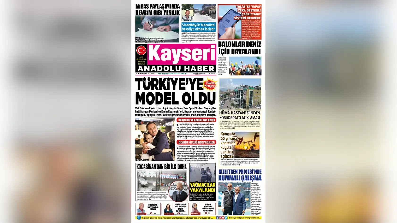 Kayseri yerel basını 30 Haziran Pazartesi gününe hangi manşetlerle çıktı?