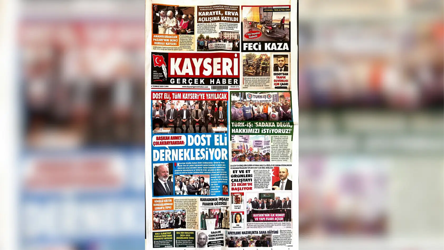 Kayseri yerel gazetelerinde bugün manşet tek: Kocasinan! (4 Temmuz)