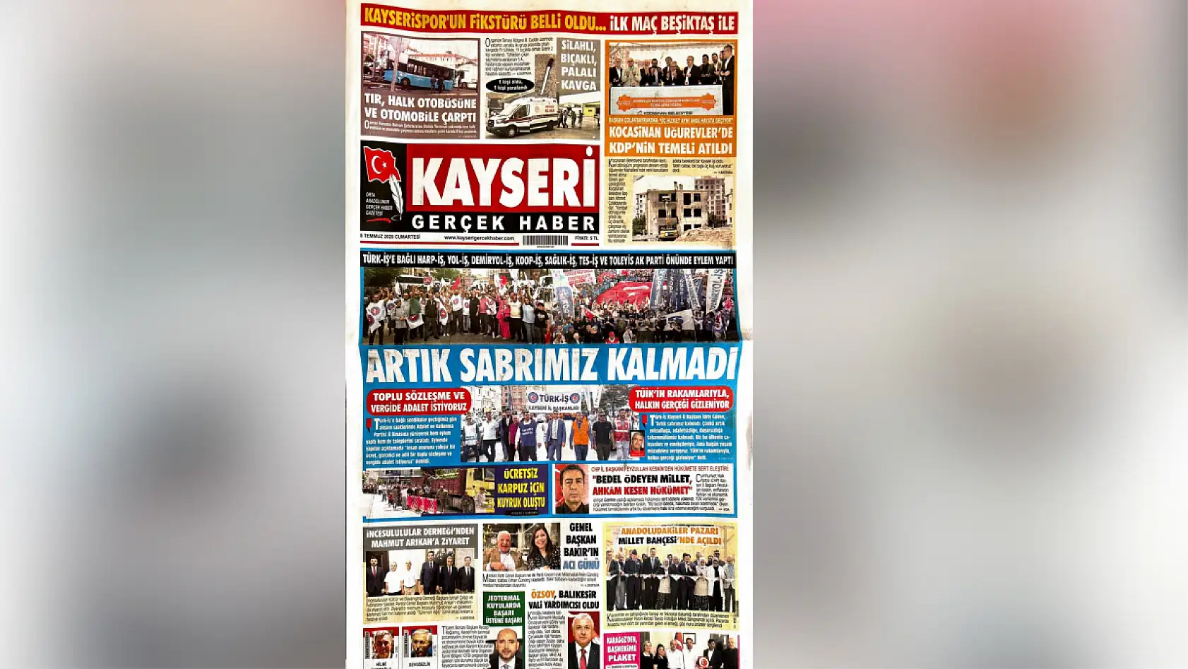 Kayseri gazeteleri 5 Temmuz Cumartesi gününe hangi manşetlerle çıktı?