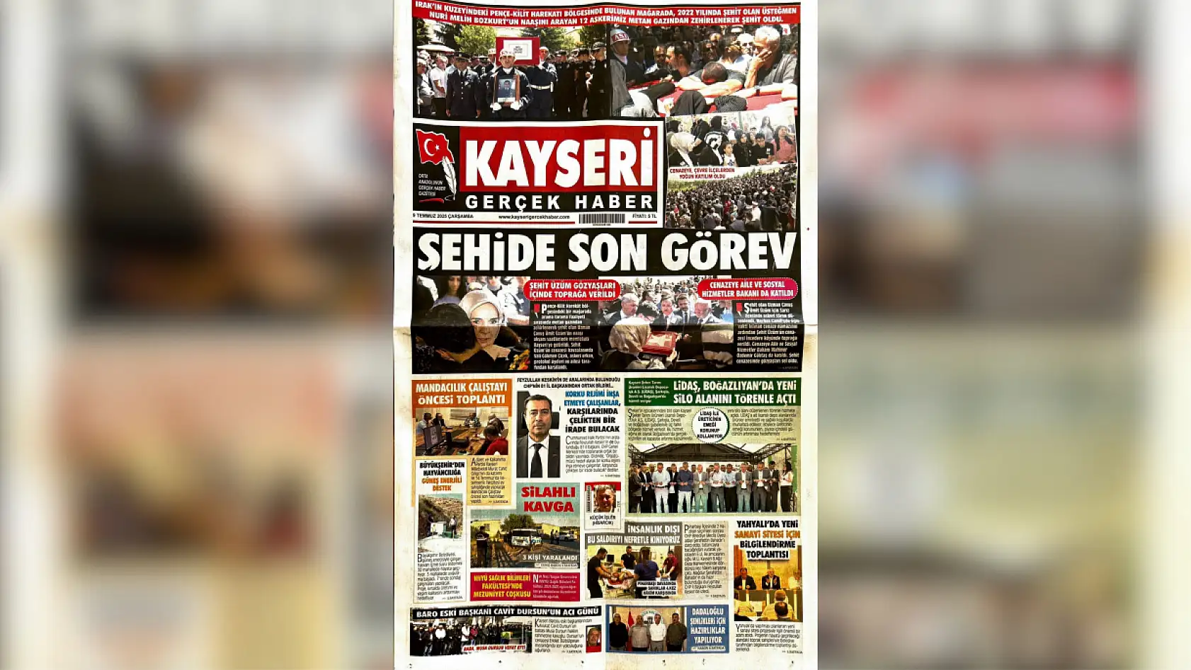 Kayseri yerel basını 9 Temmuz sabahına hangi manşetlerle çıktı?