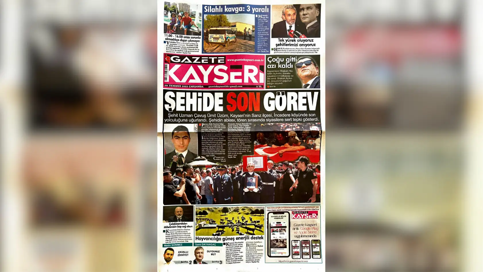 Kayseri yerel basını 9 Temmuz sabahına hangi manşetlerle çıktı?