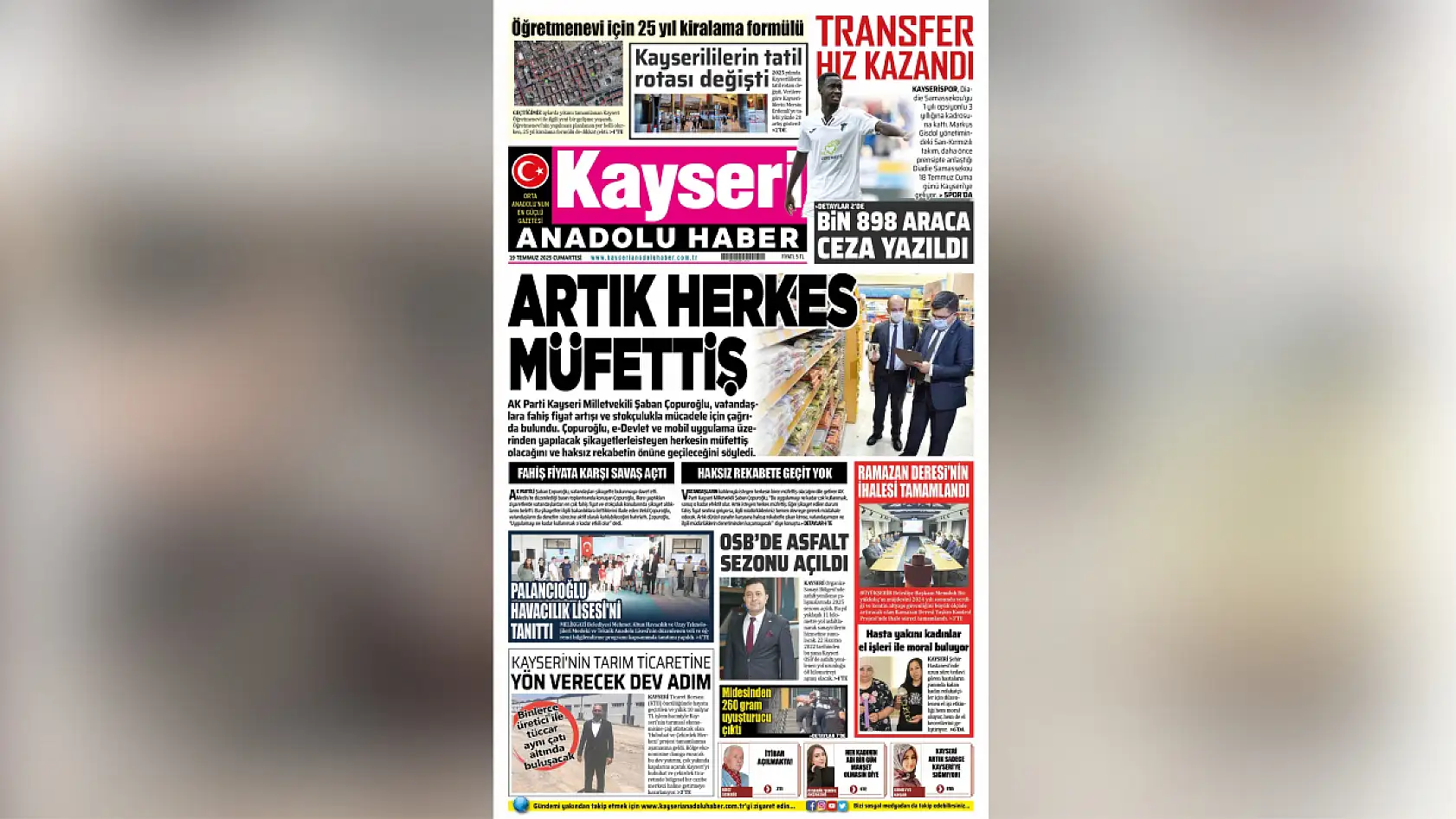 Kayseri yerel gazeteleri 19 Temmuz Cumartesi sabahına hangi manşetlerle çıktı?