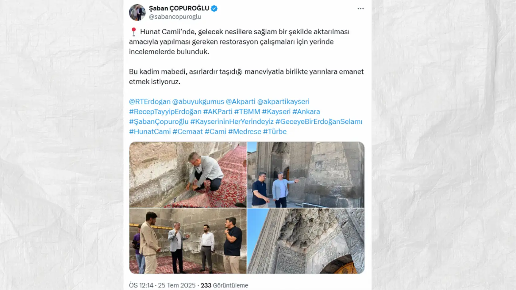 Kayseri'de sosyal medyada bugün neler konuşuldu? Gündemden öne çıkanlar (25 Temmuz)