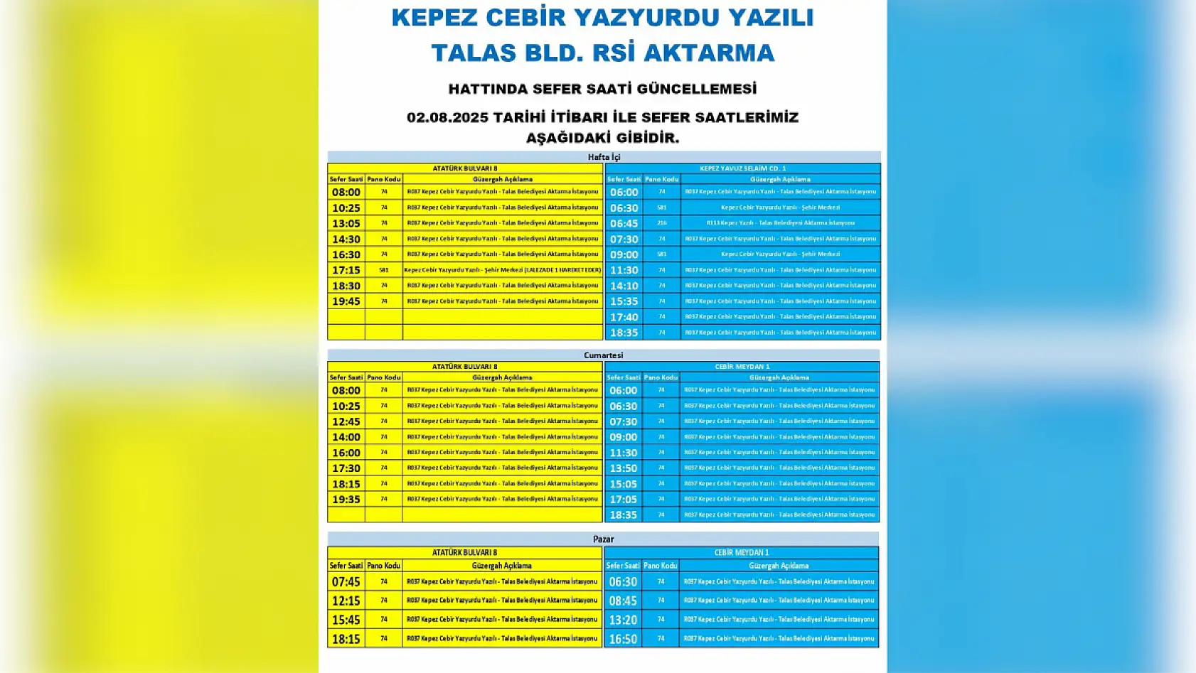 Kayseri'de toplu ulaşım düzenlemesi hangi hatları kapsıyor?