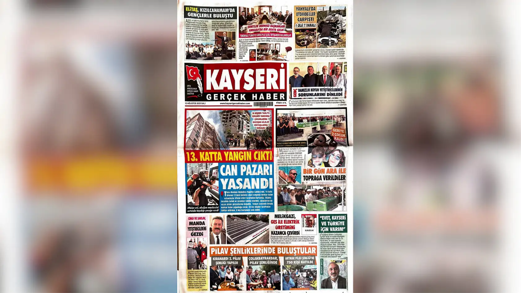 Kayseri yerel gazeteleri 12 Ağustos'a hangi manşetlerle çıktı?