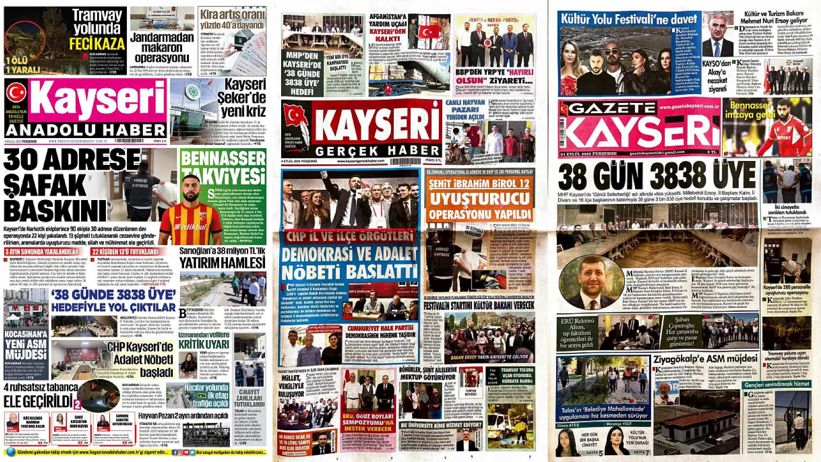 Kayseri gazeteleri 4 Eylül sabahına hangi manşetlerle çıktı?