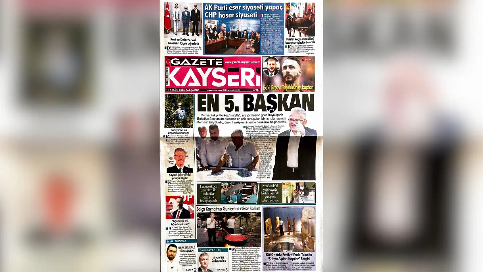 Kayseri gazeteleri 10 Eylül sabahına hangi manşetlerle çıktı?