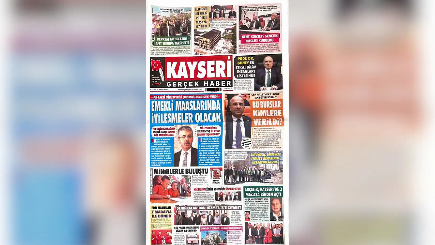 Kayseri yerel gazeteleri 25 Eylül sabahına hangi manşetlerle çıktı?