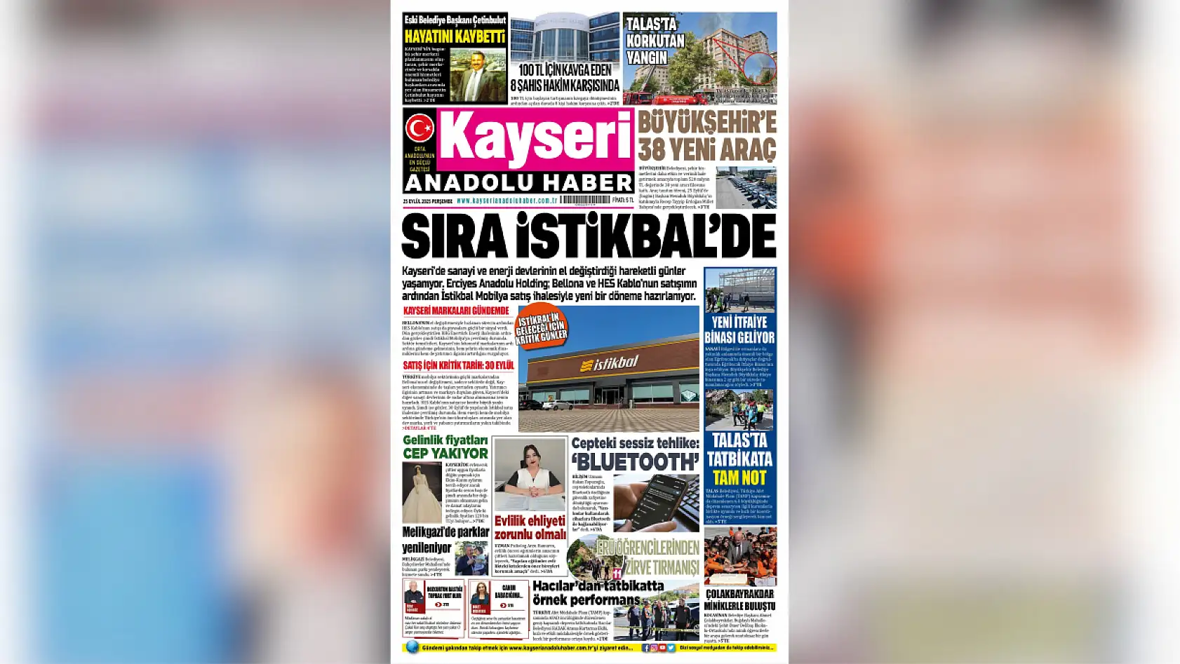 Kayseri yerel gazeteleri 25 Eylül sabahına hangi manşetlerle çıktı?