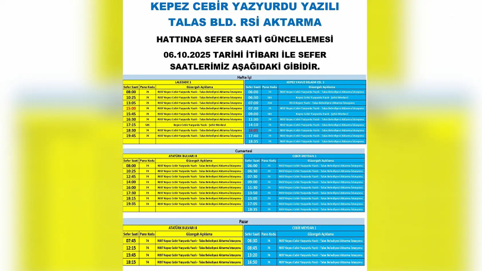 Kayseri'de 12 otobüs hattında sefer saati ve güzergah değişikliği gerçekleştirildi!