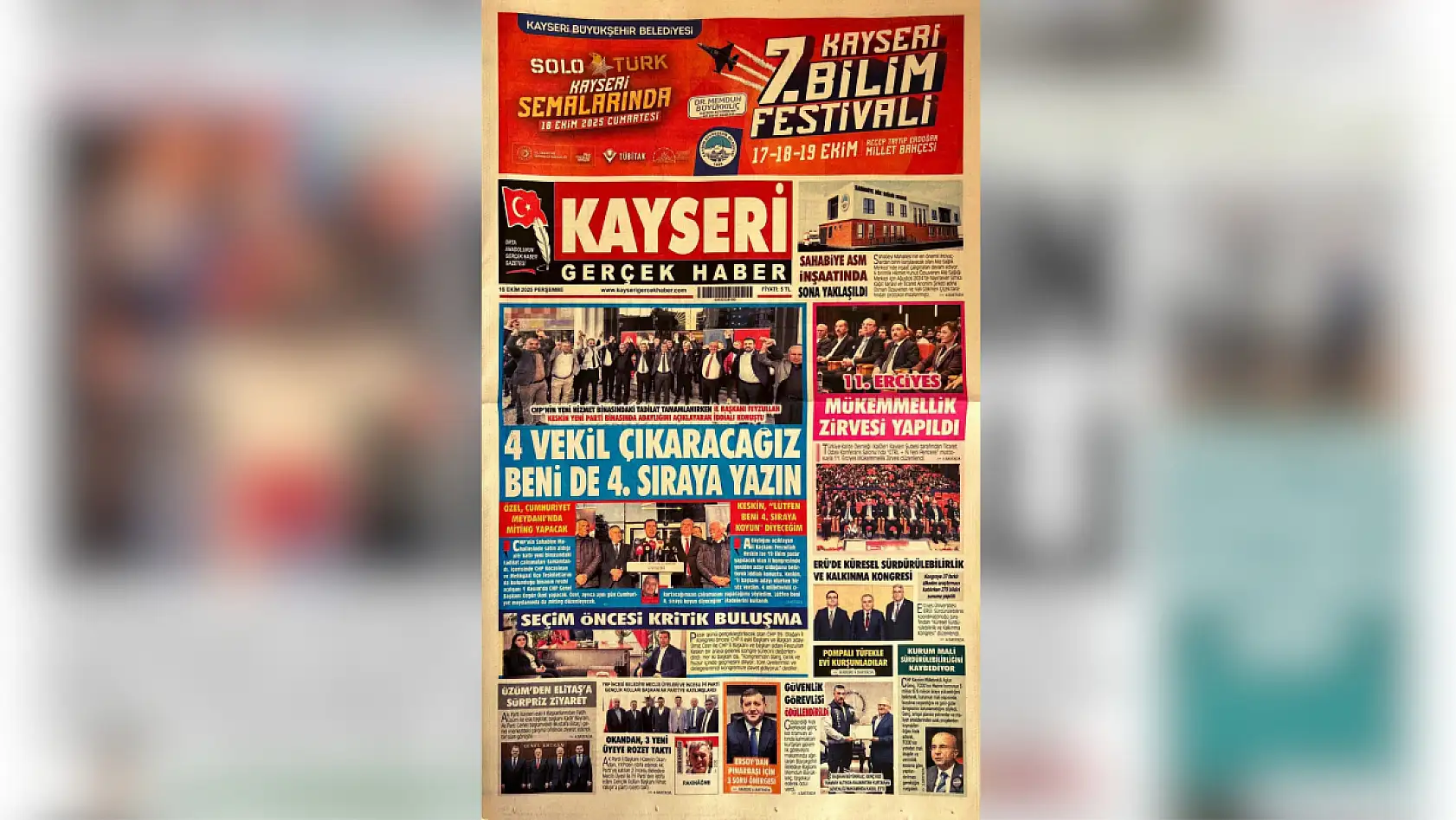 Kayseri'de gazeteler 16 Ekim'e hangi manşetlerle çıktı?