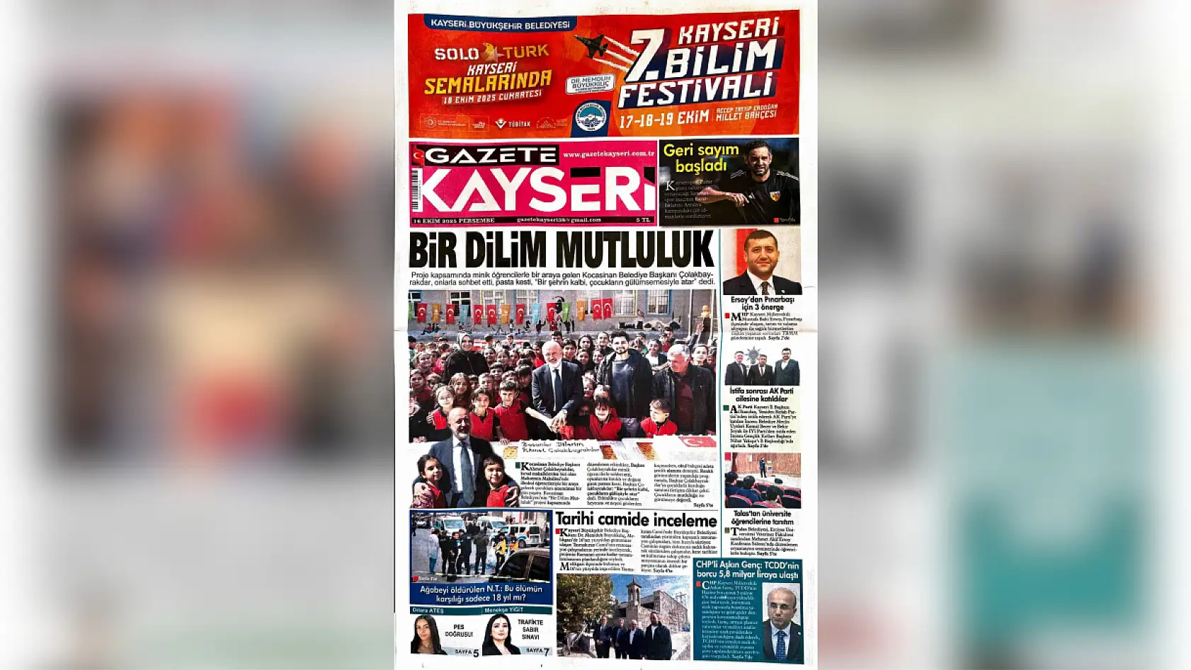 Kayseri'de gazeteler 16 Ekim'e hangi manşetlerle çıktı?