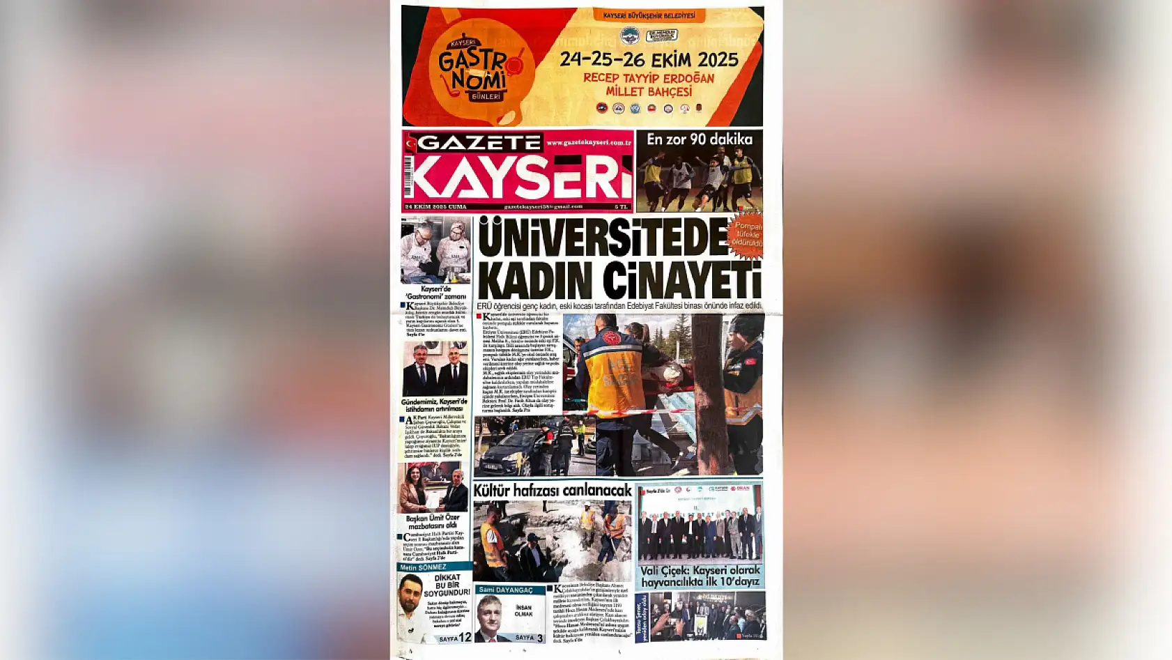 Kayseri'de gazeteler bugün hangi manşetle çıktı? (24 Ekim)