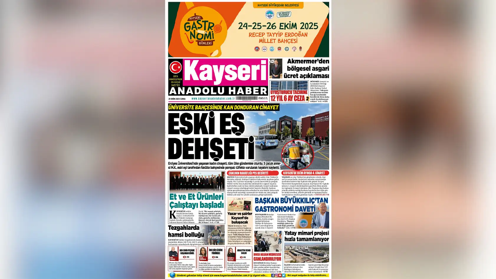 Kayseri'de gazeteler bugün hangi manşetle çıktı? (24 Ekim)