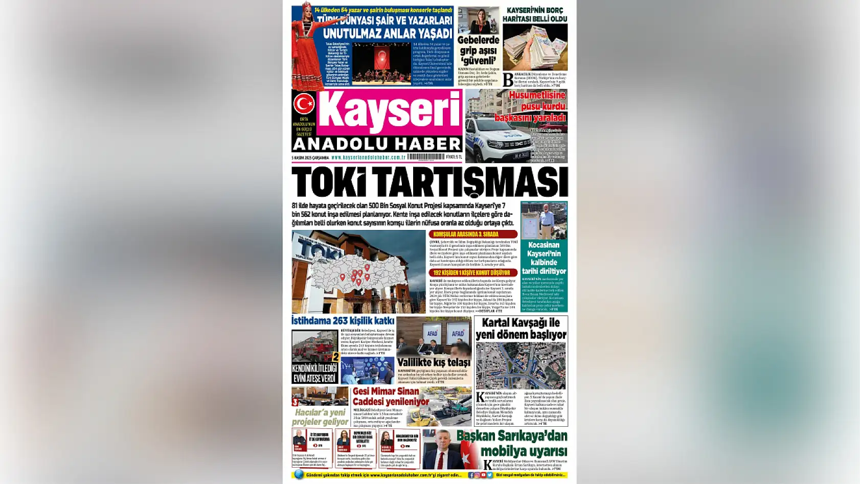 Kayseri'de gazeteler 5 Kasım'a hangi manşetlerle çıktı?