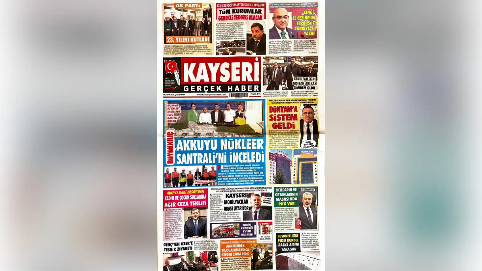 Kayseri'de gazeteler 5 Kasım'a hangi manşetlerle çıktı?